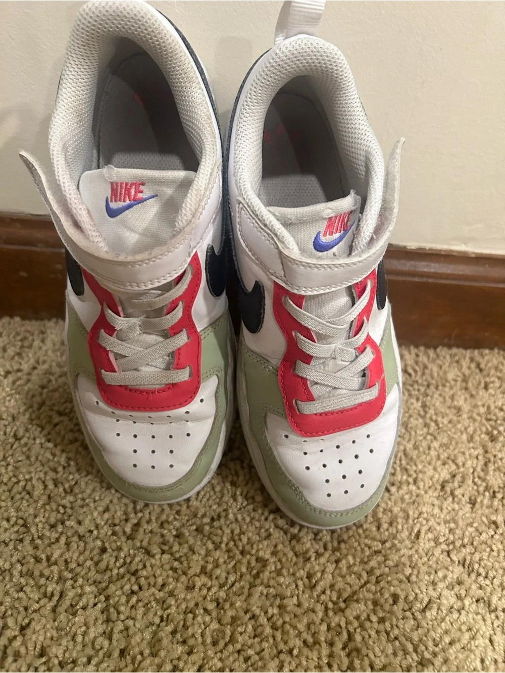 Nike Kids Low-Top Sneakers in White, Pink, Green & Navy